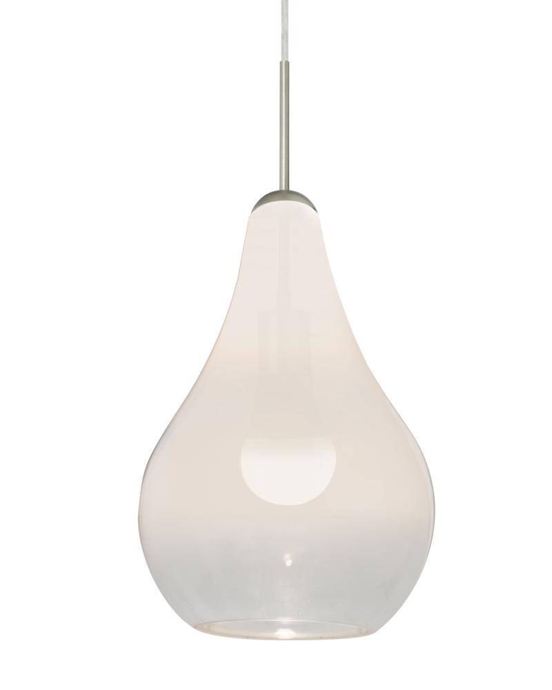 Besa, Leon Cord Pendant, Milky White/Clear, Satin Nickel Finish, 1x9W LED