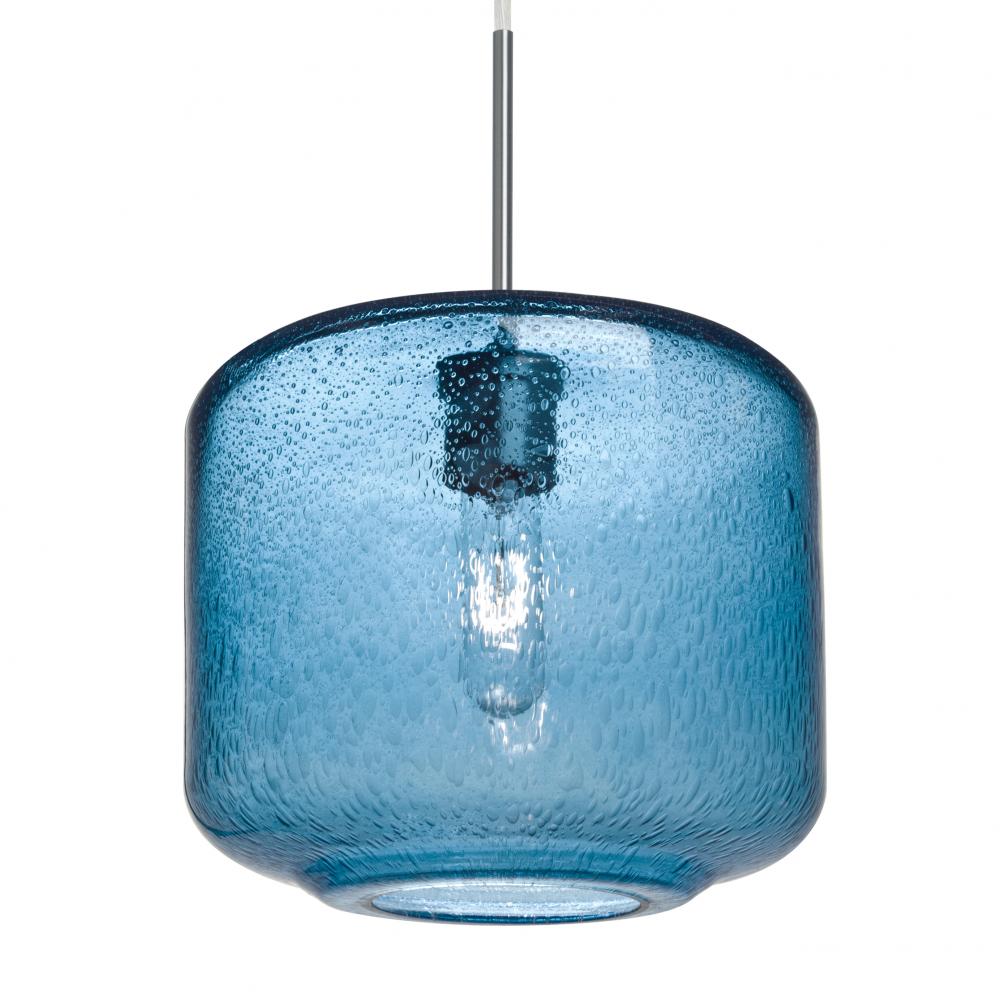 Besa Niles 10 Pendant, Blue Bubble, Satin Nickel Finish, 1x60W Medium Base T10, 15Ft.