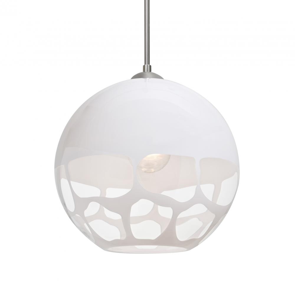 Besa, Rocky Cord Pendant, White, Satin Nickel Finish, 1x9W LED, 15Ft. Cord