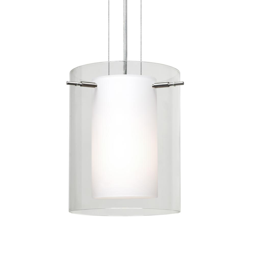 Besa Pendant Pahu 8 Satin Nickel Clear/Opal 1x100W Medium Base, 15Ft. Option