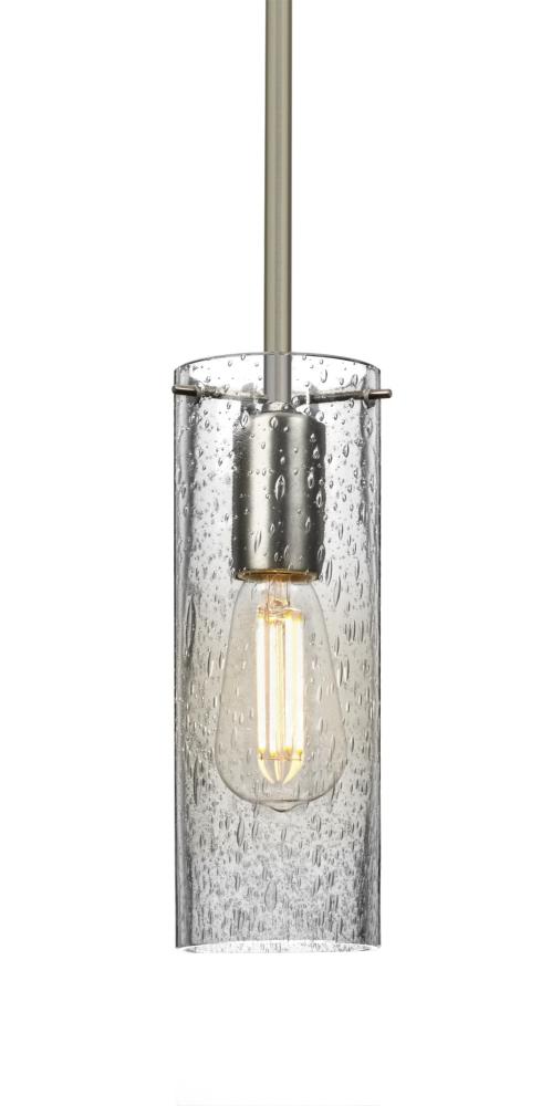 Besa, Juni 10 Stem Pendant, Clear Bubble, Satin Nickel, 1x4W LED Filament