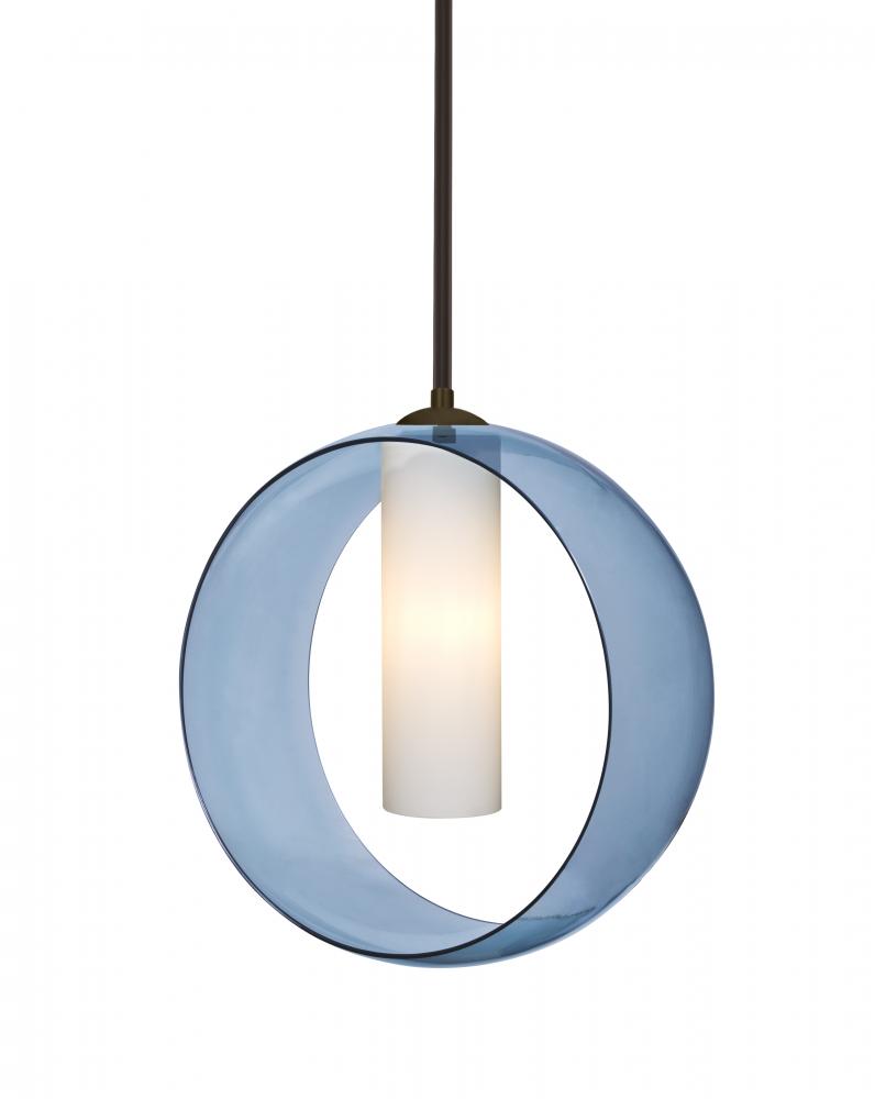 Besa, Plato Stem Pendant, Blue/Opal, Bronze Finish, 1x60W Medium Base