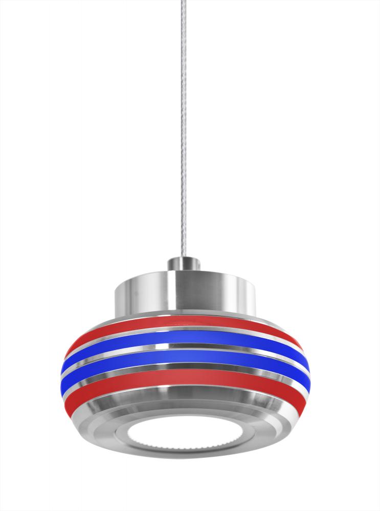 Besa, Flower Cord Pendant, Red/Blue, Satin Nickel Finish, 1x6W LED