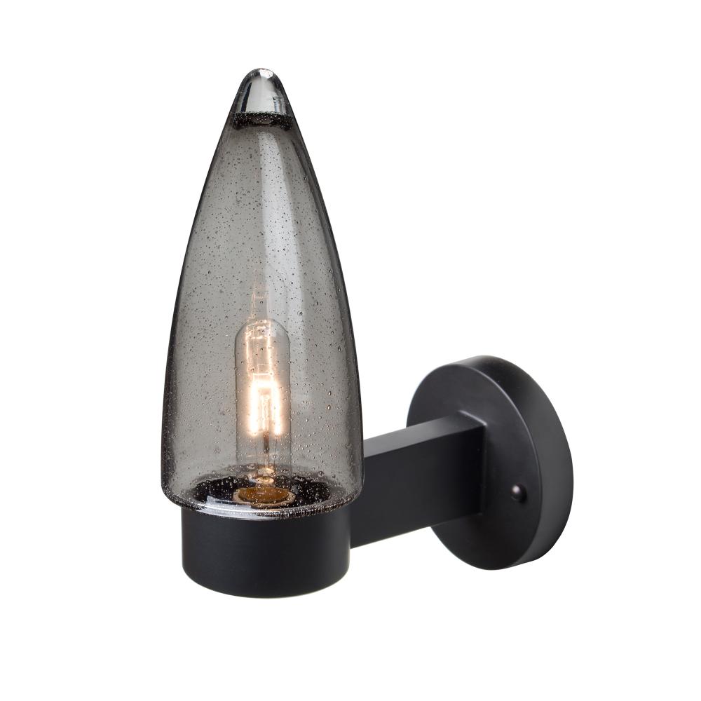 Sulu Outdoor Sconce, Smoke Bubble, Black Finish, 1x5W LED Filament