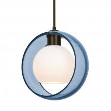 Besa Lighting 1JT-MANABL-LED-BR-L - Besa Mana Pendant, Blue/Opal, Bronze Finish, 1x9W LED, 15Ft. Cord