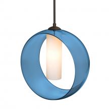 Besa Lighting 1JT-PLATOBL-BR-L - Besa, Plato Cord Pendant, Blue/Opal, Bronze Finish, 1x60W Medium Base, 15Ft. Cord
