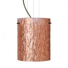 Besa Lighting 1KG-4006CS-LED-BR-L - Besa Tamburo 8 Pendant Stone Copper Foil Bronze 1x11W LED, 15Ft. Option