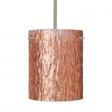 Besa Lighting 1TT-4006CS-LED-SN-L - Besa Tamburo 8 Pendant Stone Copper Foil Satin Nickel 1x11W LED, 15Ft. Cord