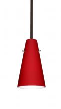 Besa Lighting 1TT-4124RM-BR-L - Besa Cierro Stem Pendant Bronze Ruby Matte 1x100W Medium Base, 15Ft. Cord