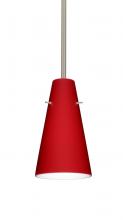 Besa Lighting 1TT-4124RM-SN-L - Besa Cierro Stem Pendant Satin Nickel Ruby Matte 1x100W Medium Base, 15Ft. Cord