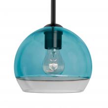 Besa Lighting 1TT-ALLY8BL-BK - Besa, Ally 8 Stem Pendant, Coral Blue/Clear, Black Finish, 1x60W Medium Base