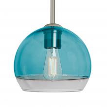 Besa Lighting 1TT-ALLY8BL-EDIL-SN-L - Besa, Ally 8 Stem Pendant, Coral Blue/Clear, Satin Nickel Finish, 1x5W LED Filament, 15Ft. Stem