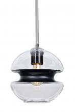 Besa Lighting 1TT-HULA8BK-EDIL-SN - Besa, Hula 8 Stem Pendant, Clear/Black, Satin Nickel Finish, 1x8W LED Filament