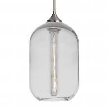 Besa Lighting 1TT-OMEGA12CL-EDIL-SN-L - Besa, Omega 12 Stem Pendant, Clear, Satin Nickel Finish, 1x5W LED Filament, 15Ft. Cord