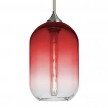 Besa Lighting 1TT-OMEGA12RD-EDIL-SN-L - Besa, Omega 12 Stem Pendant, Red/Clear, Satin Nickel Finish, 1x5W LED Filament, 15Ft. Cord