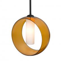 Besa Lighting 1TT-PLATOAM-BK - Besa, Plato Stem Pendant, Amber/Opal, Black Finish, 1x60W Medium Base