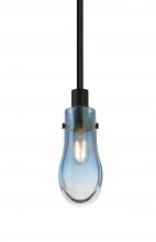 Besa Lighting 1TT-WISHBL-EDIL-BK - Besa, Wish Stem Pendant, Blue/Clear, Black Finish, 1x4W LED Filament