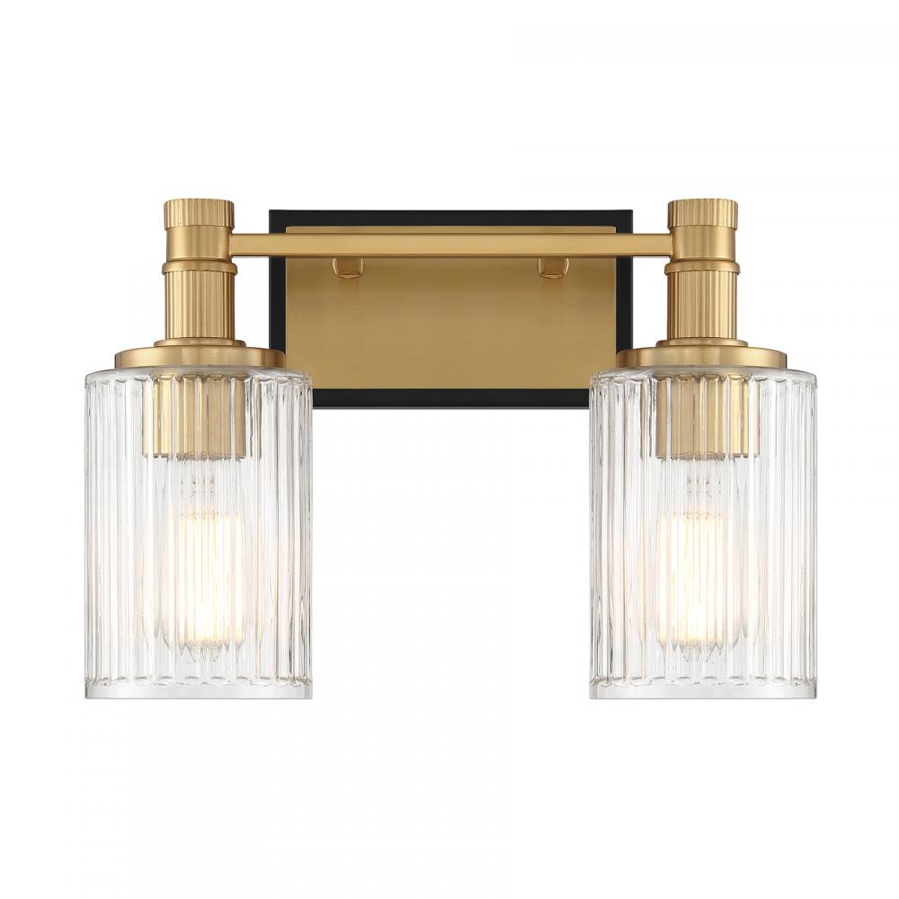 Concord 2-Light Bathroom Vanity Light in Matte Black with Warm Brass