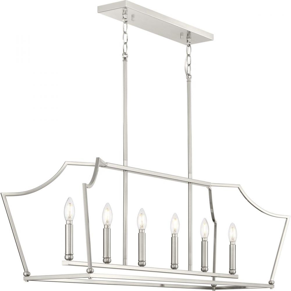 Parkhurst Collection Six-Light New Traditional Brushed Nickel  Linear Island Chandelier Light