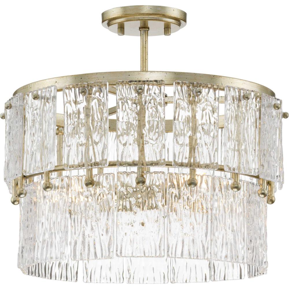 Chevall Collection Three-Light Gilded Silver Modern Organic Pendant