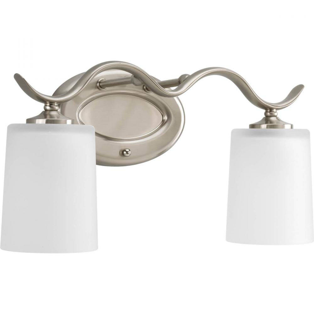 Inspire Collection Two-Light Brushed Nickel Etched Glass Traditional Bath Vanity Light