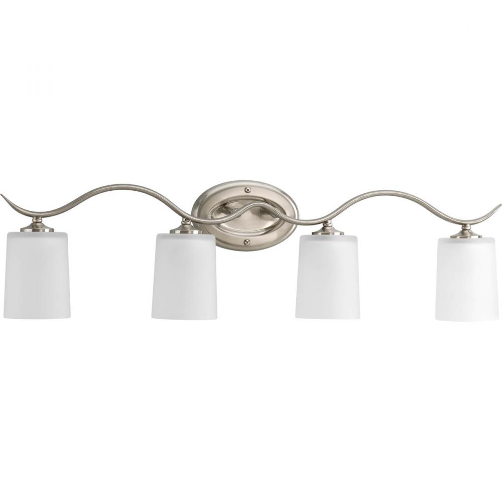 Inspire Collection Four-Light Brushed Nickel Etched Glass Traditional Bath Vanity Light