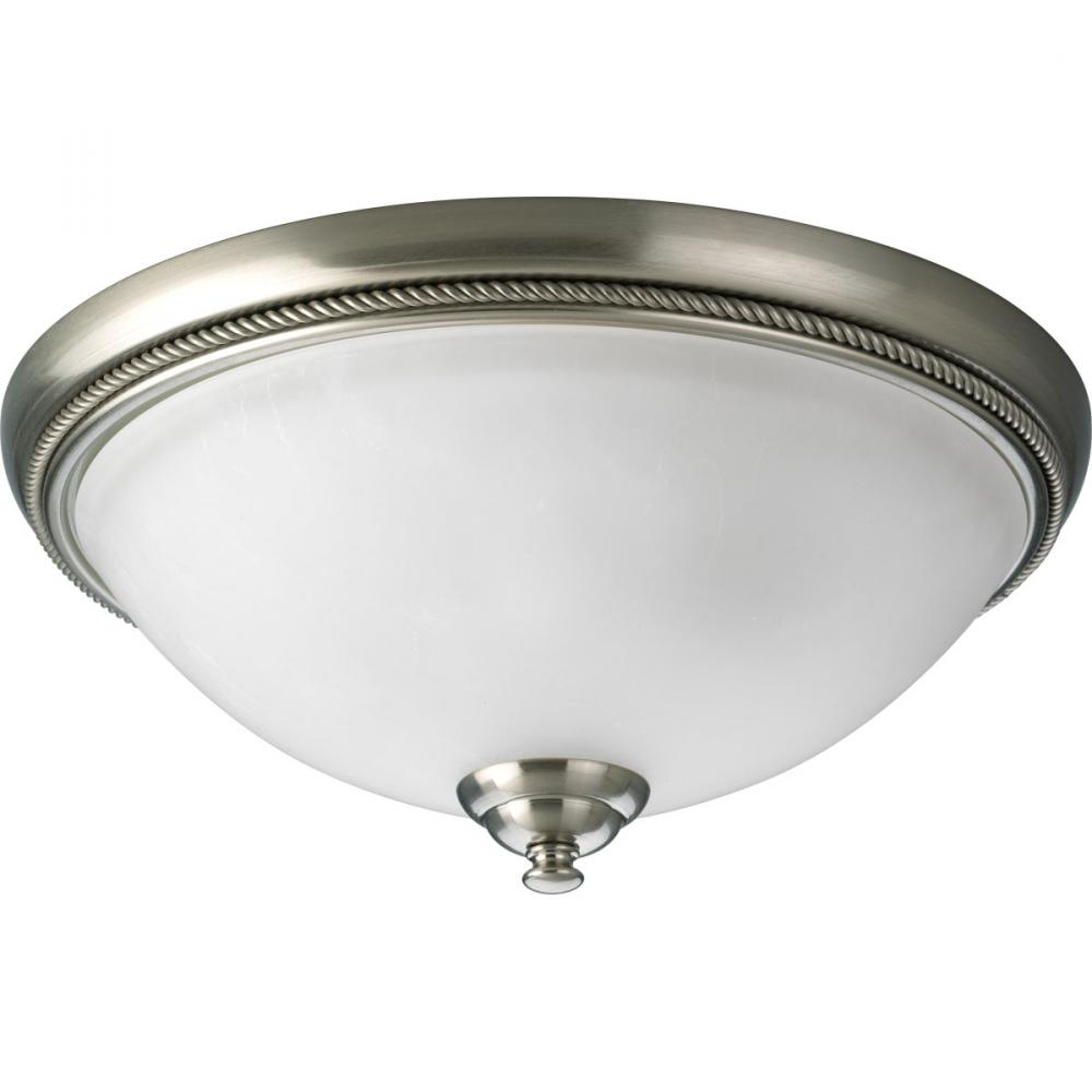 Two Light Brushed Nickel Etched Watermark Glass Bowl Flush Mount