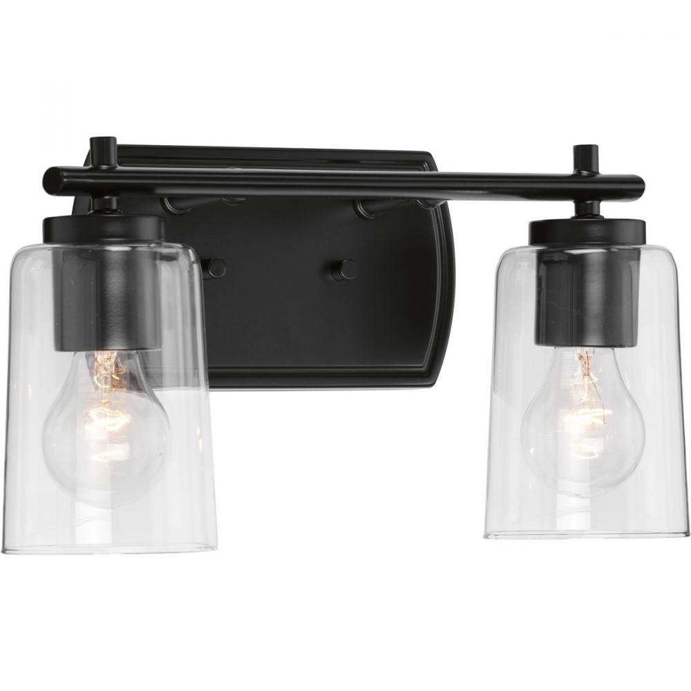 Adley Collection Two-Light Matte Black Clear Glass New Traditional Bath Vanity Light