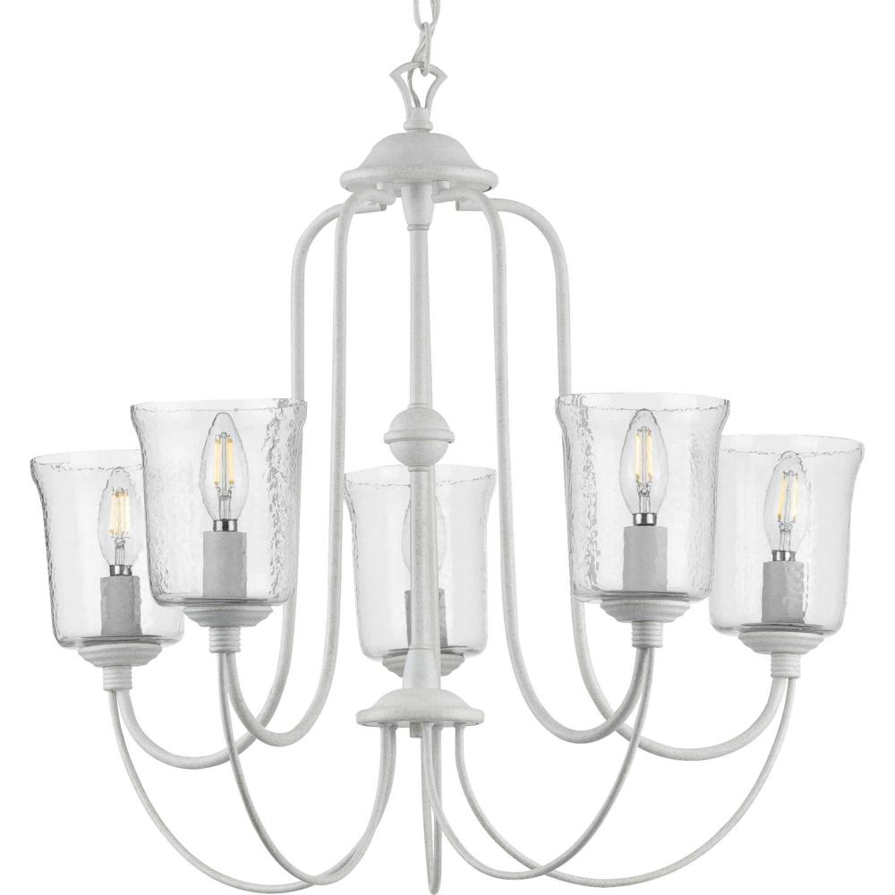 Bowman Collection Five-Light Cottage White Clear Chiseled Glass Coastal Chandelier Light