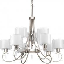 Progress P4697-09 - Invite Collection Nine-Light Brushed Nickel White Silk Mylar Shade New Traditional Chandelier Light