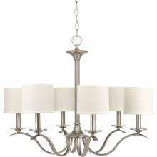 Progress P4739-09 - Inspire Collection Six-Light Brushed Nickel White Linen Shade Traditional Chandelier Light