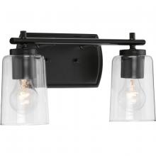 Progress P300155-031 - Adley Collection Two-Light Matte Black Clear Glass New Traditional Bath Vanity Light