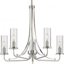 Progress P400209-009 - Riley Collection Five-Light Brushed Nickel Clear Glass New Traditional Chandelier Light