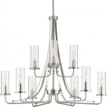 Progress P400210-009 - Riley Collection Nine-Light Brushed Nickel Clear Glass New Traditional Chandelier Light