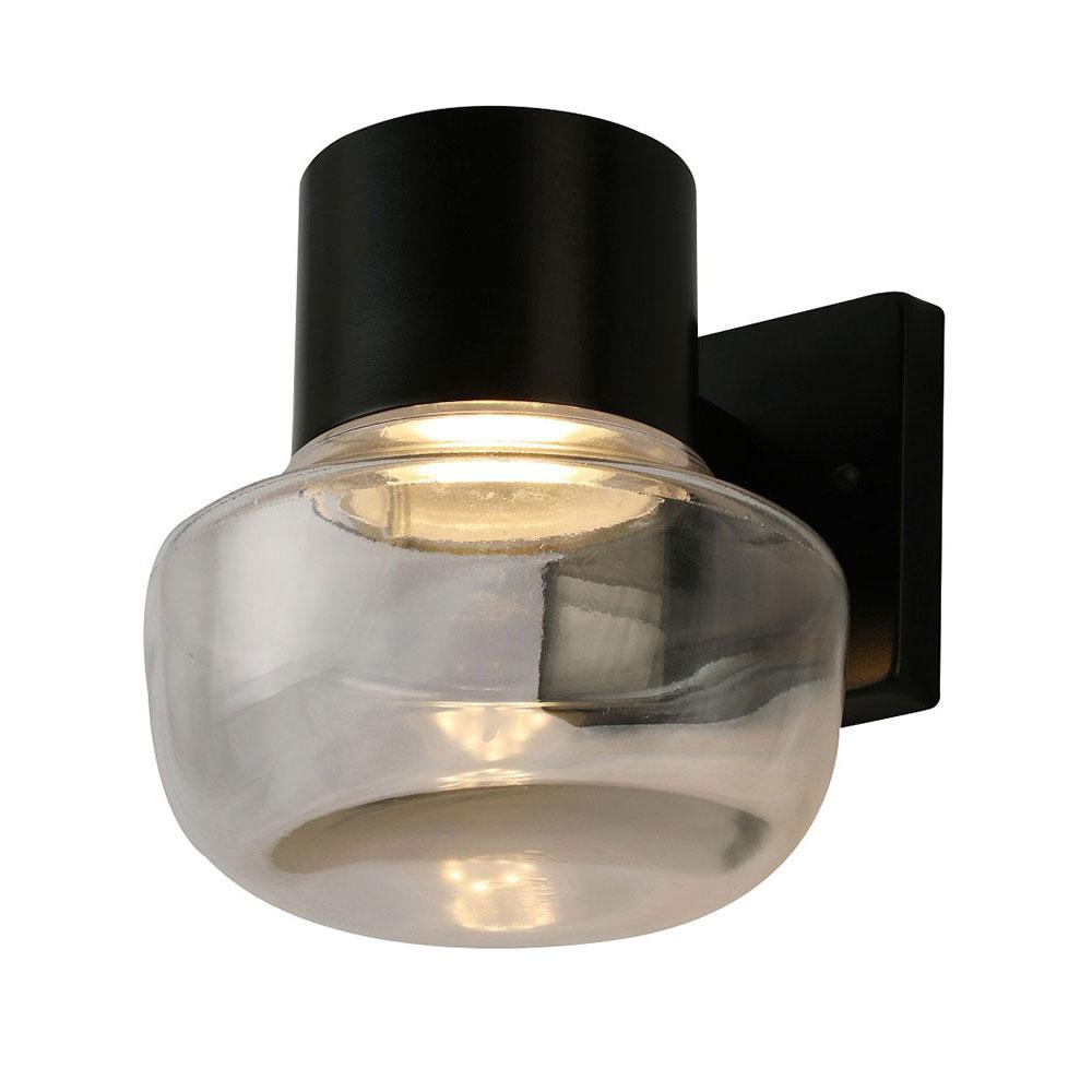 1x10W LED indoor/outdoor Wall Light w/ black finish and clear glass