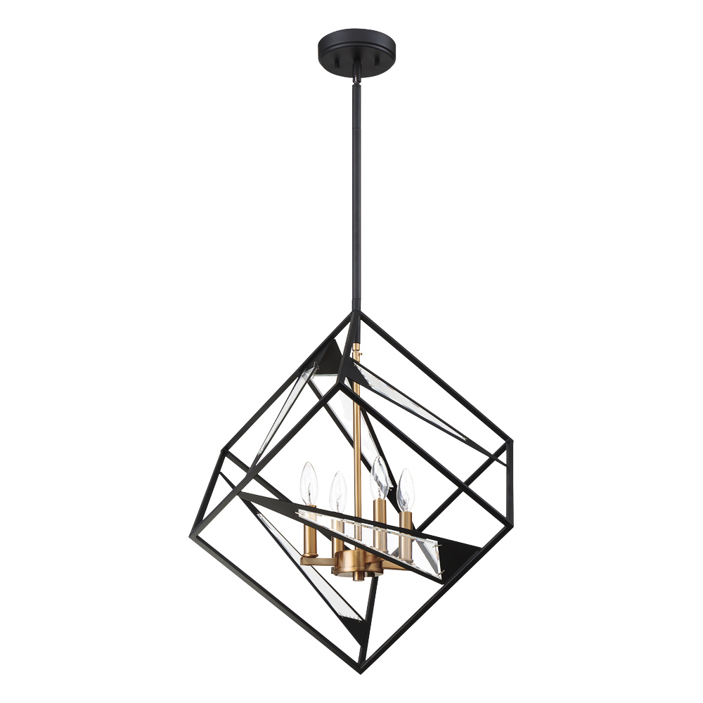 Corrietes - Pendant With Matte Black Finish and gold accents and clear Glass 4-60W