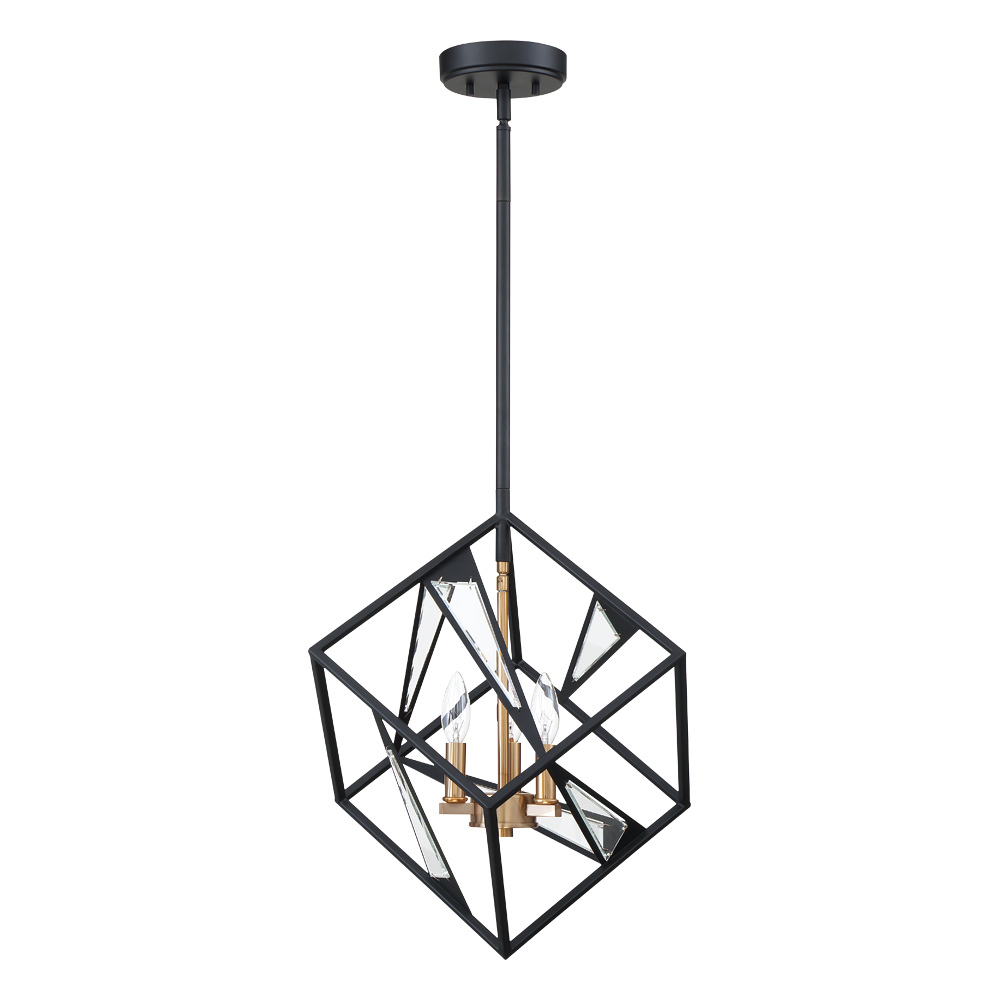Corrietes - 3x60W Pendant With Matte Black Finish and gold accents and clear Glass