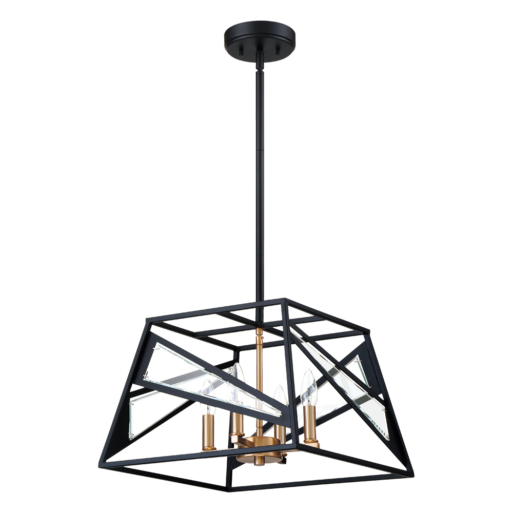 4x60W Pendant With Matte Black Finish and gold accents and clear Glass