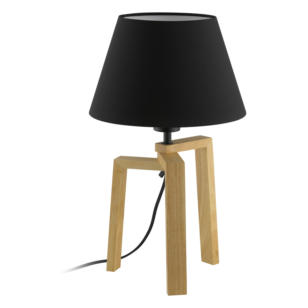 1 LT Table Lamp with a Wood Base and Black Fabric Shade 1-60W A19 Bulb