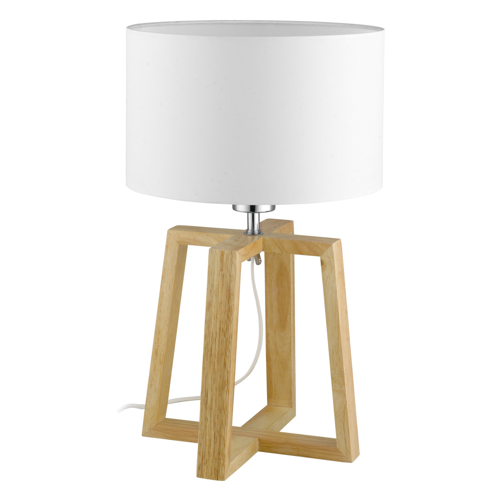 1 LT Table Lamp with a Wood Base and White Fabric Shade 1-60W A19 Bulb