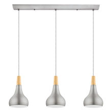 Eglo 202314A - 3x60W Linear Pendant w/ Brushed Nickel and Wood Finish