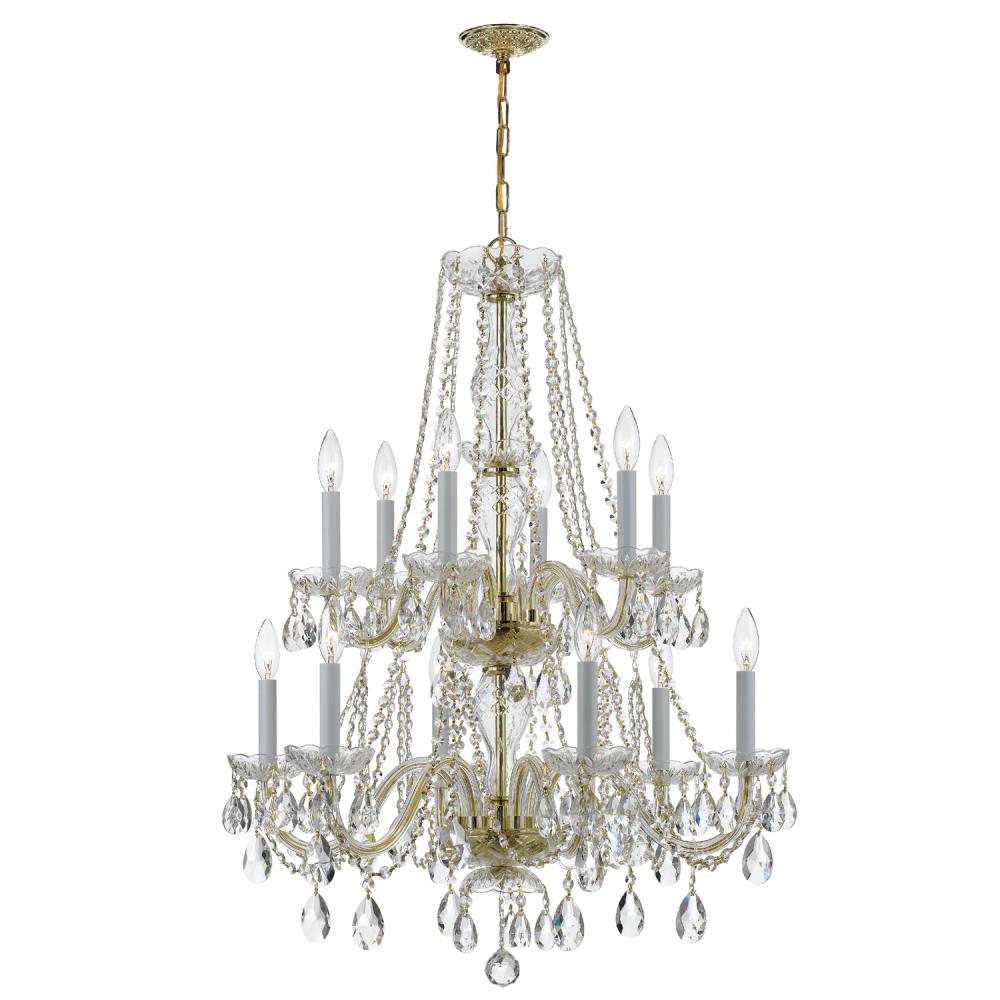 Traditional Crystal 12 Light Spectra Crystal Polished Brass Chandelier