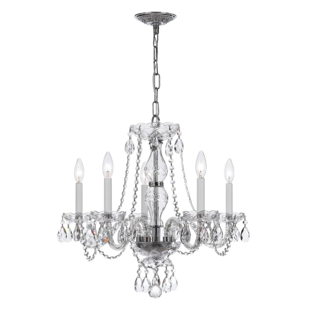 Traditional Crystal 5 Light Swarovski Strass Crystal Polished Chrome Chandelier