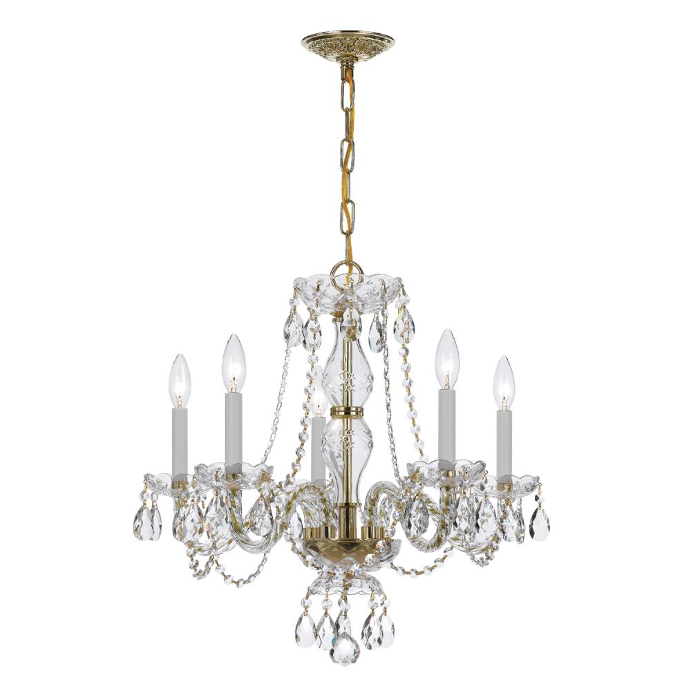 Traditional Crystal 5 Light Clear Crystal Polished Brass Chandelier