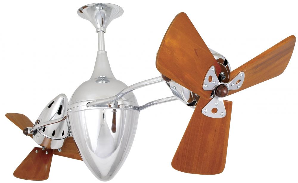 Ar Ruthiane 360° dual headed rotational ceiling fan in polished chrome finish with solid sustaina