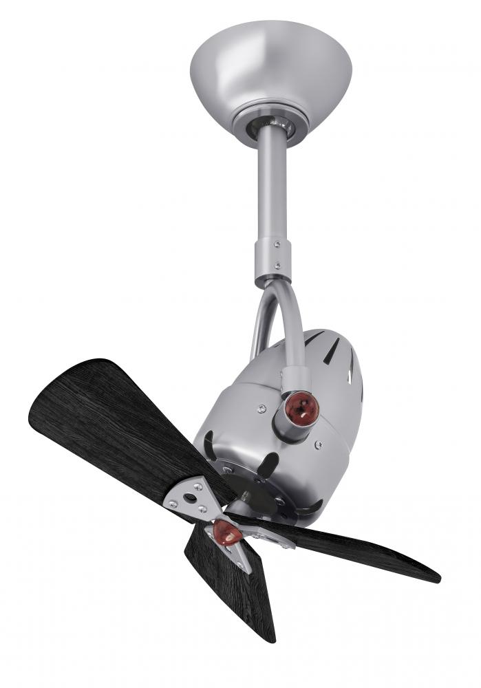Diane oscillating ceiling fan in Brushed Nickel finish with solid matte black wood blades.