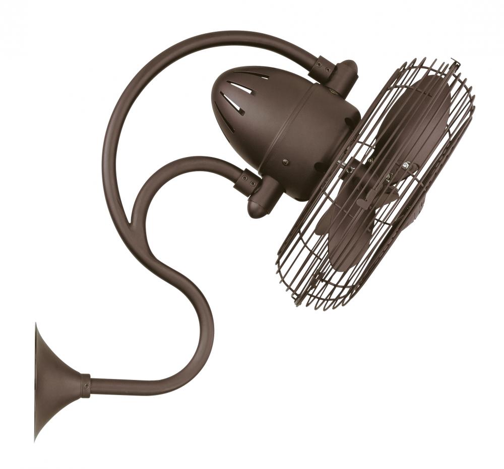 Melody 3-speed oscillating wall-mounted Art Nouveau style fan in textured bronze finish.