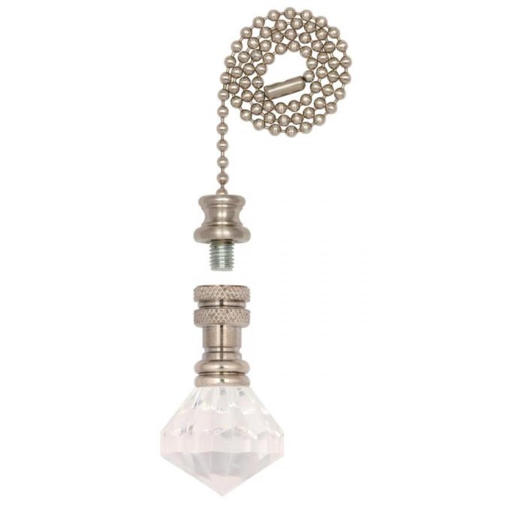 Prismatic Acrylic Diamond Finial/Pull Chain Brushed Nickel Finish