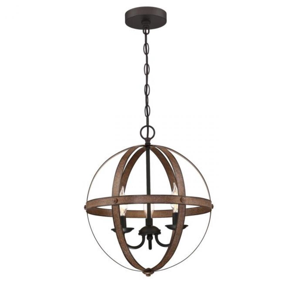 3 Light Chandelier Barnwood Finish with Oil Rubbed Bronze Accents