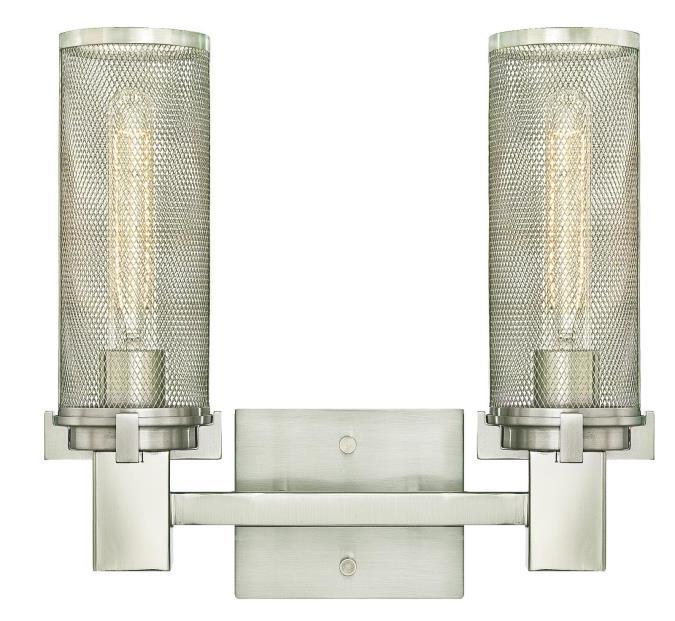 2 Light Wall Fixture Brushed Nickel Finish Mesh Shades